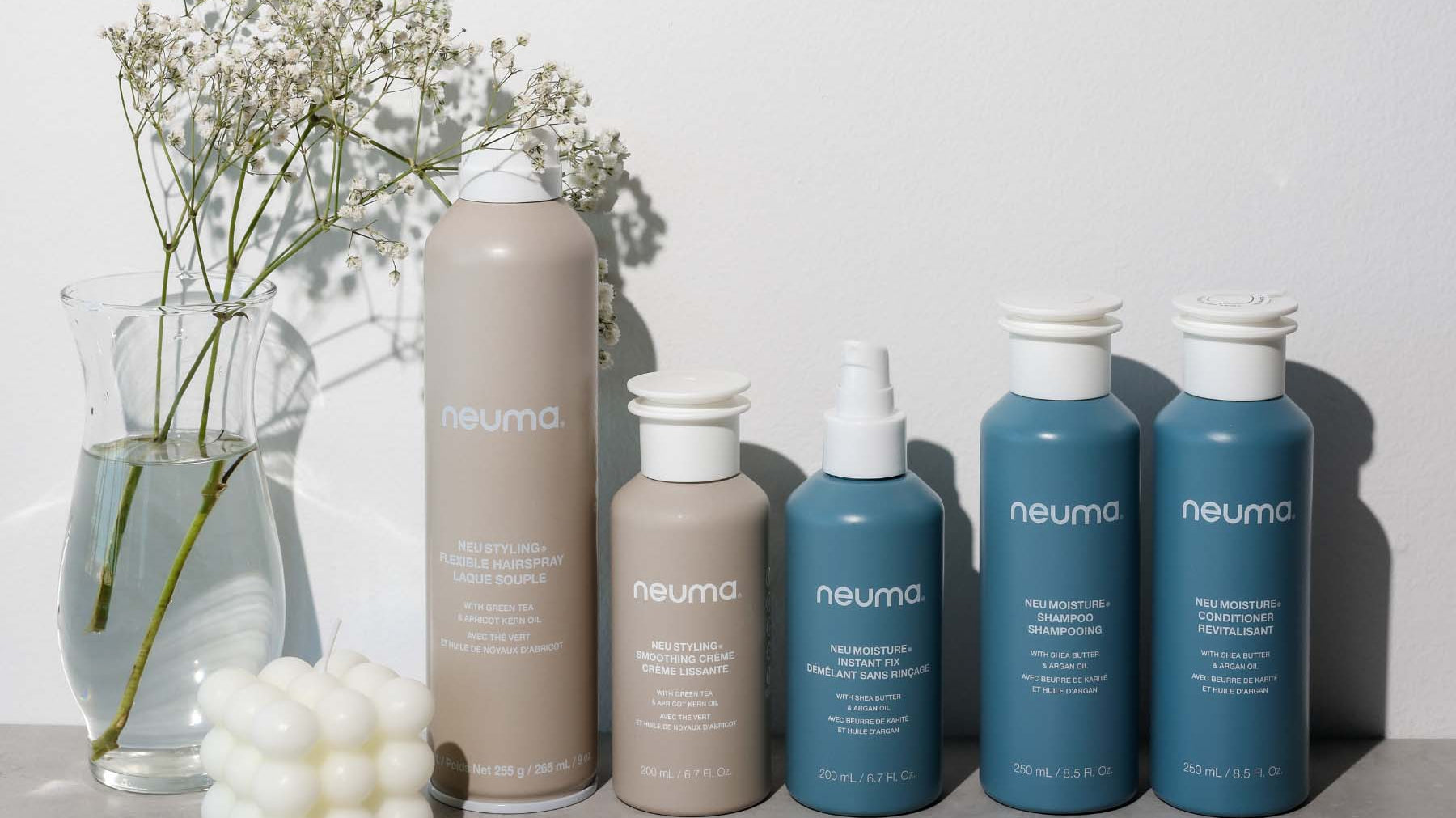 line up of Neuma hair care products for keeping 2025 haircare resolutions